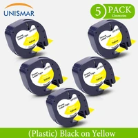 unismar 5pk black on yellow 91202 12mm plastic labeling tape 91332 91222 compatible for dymo letratag lt 100h label typewriter