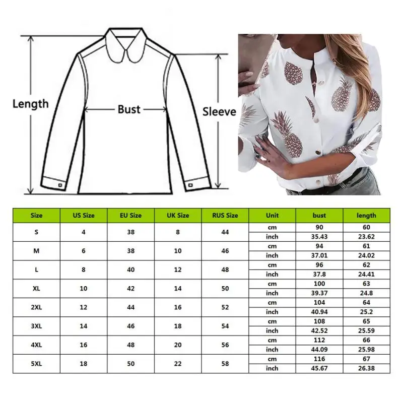 

Spring Women's Casual Blouse New Fashion Print Pineapple Tops Round-Neck Lady Clothing Long Sleeve Soft Cozy Female Shirt
