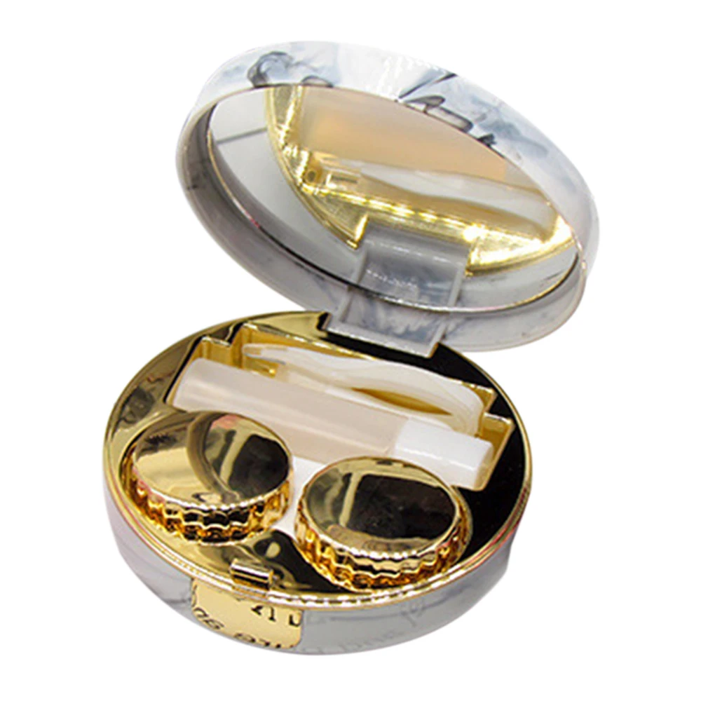 1Pcs Unisex Marble Stripe Lens Container Round Mirror Cover Mini Plastic Colorful Reflective Travel Holder Storage | Красота и