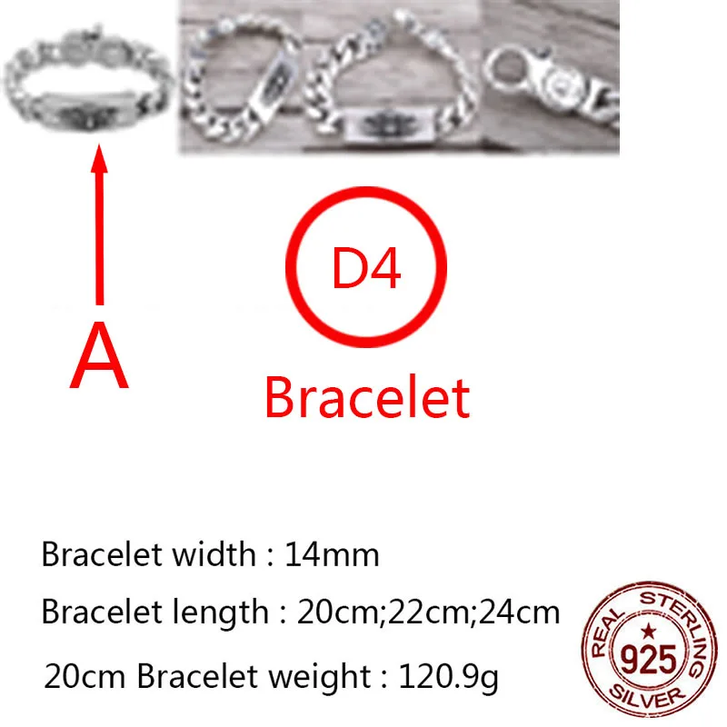 

D4 S925 sterling silver bracelet personality retro fashion punk hip-hop style cross flower design couple domineering style