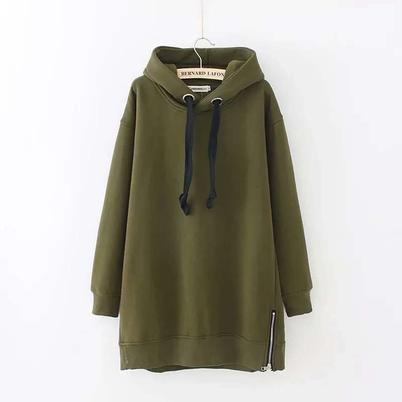 

Women Casual Solid Hooded Long Sleeve Pullover Sweatshirt New Plus Size 4XL Winter Autumn Velvet Mid-long Sweatshirts Femme Tops