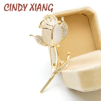 cindy xiang opal rose flower brooches for women tulip fashion pin elegant rhinestone brooch jewelry high quality