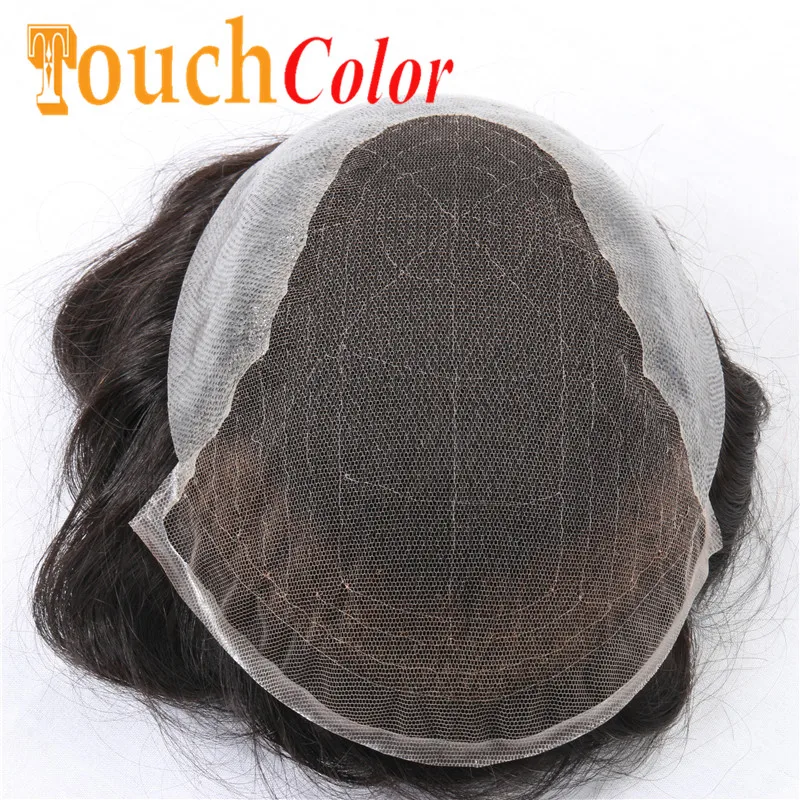 Натуральных волос протез спереди швейцарская кружевная основа Для мужчин парик