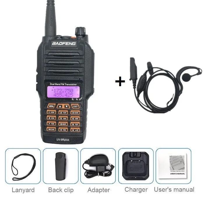 add earpie BAOFENG UV-9R плюс 10 W 4800 mAh Walkie Talkie 10 км Водонепроницаемый УВЧ УКВ радиостанция портативный любительский радиопередатчик станции КВ трансивер сканер рации 9r портативная Радиостанция 10 км - Цвет: add earpie