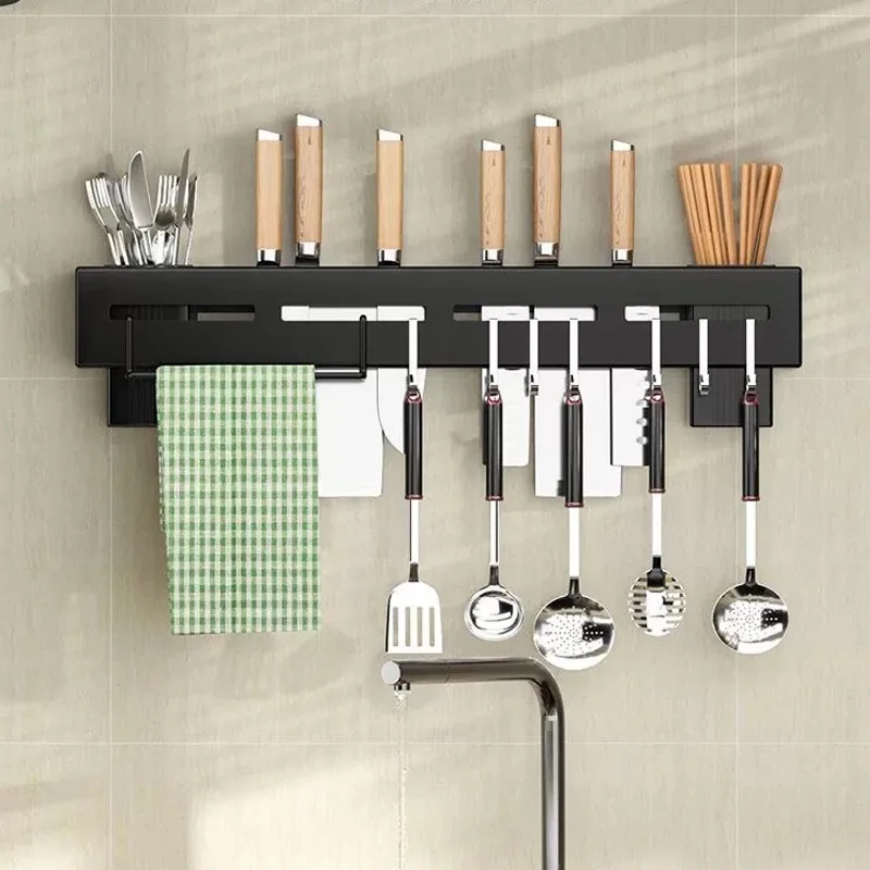 

Kitchen Rack Free Punching Rack Knife Holder Chopstick Holder Household Multi Functional Wall-Mounted Knife Holder Storage Shelf