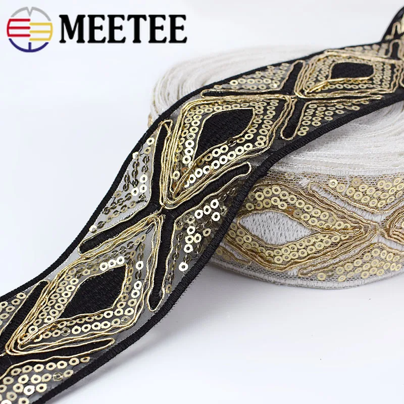 Этническая золотая нить 3 м сетка пайетки тесьма ленты обувь платье декоративная