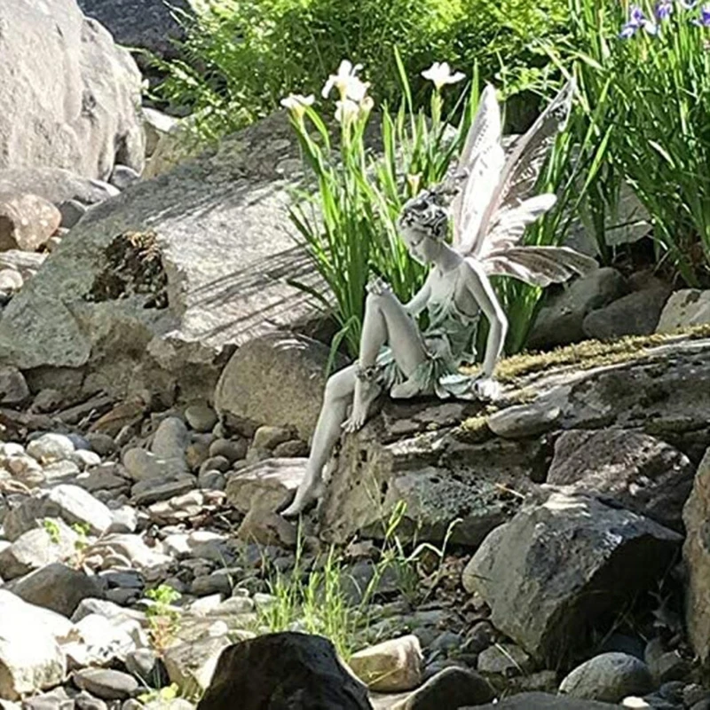 

Landscaping Fairy Angle Statue Garden Ornament Two Tone Stone Anti-UV and Anti-Fading Outdoor Decoration Art Resin Craft P82C