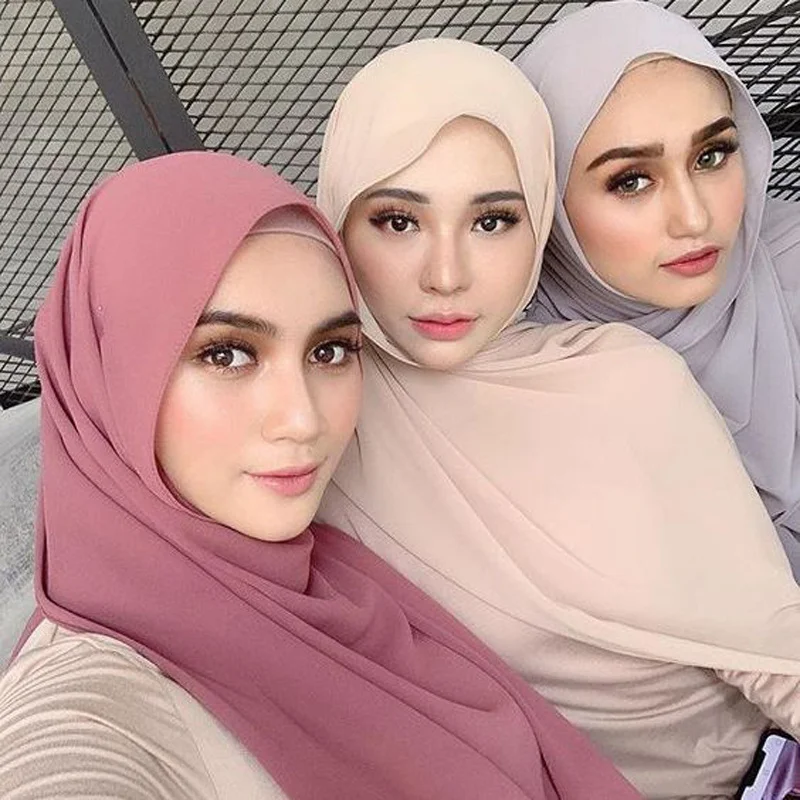 

Foulard musulman en mousseline de soie, 70x180cm, couleur unie, hijab, châles et enveloppes