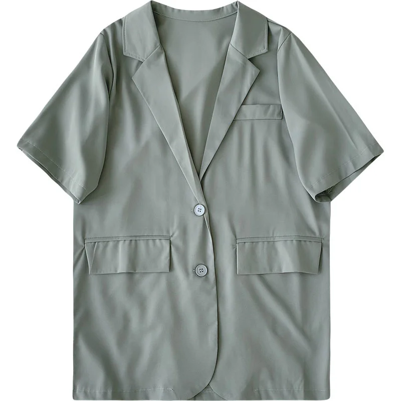 

Yeeloca Office Lady Solid Color Suit Coat Women's Lapel Loose Versatile Blazers 2021 Summer New Korean Style Short Sleeve Top