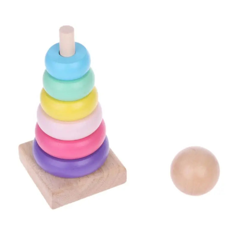 

Warm Color Rainbow Stacking Ring Tower Stapelring Blocks Wood Toddler Baby Toys