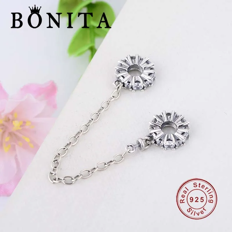 Authentic 925 Sterling Silver Clear Sparkle Safety Chain Charm Fit Original Pan Charms Bracelet DIY Jewelry | Украшения и