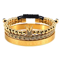 luxury roman royal crown charm bracelet men stainless steel geometry pulseiras men open adjustable bracelets couple jewelry gift