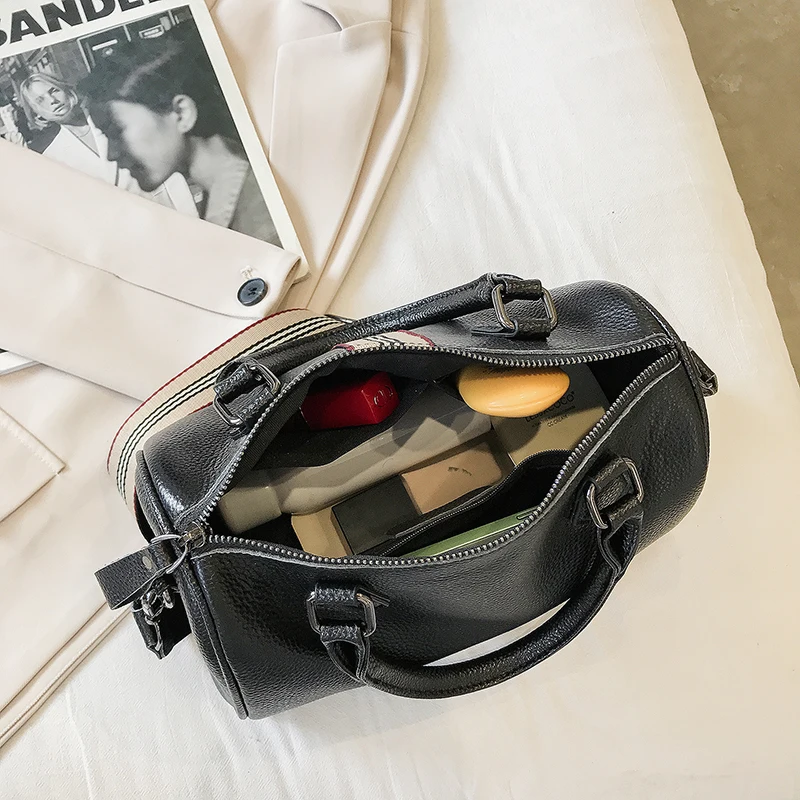 

Genuine Cow Leather Wide Shoulder Strap Women Boston Shoulder Messenger Bag Female Simple Designer Casual Top-handle Bags Sac