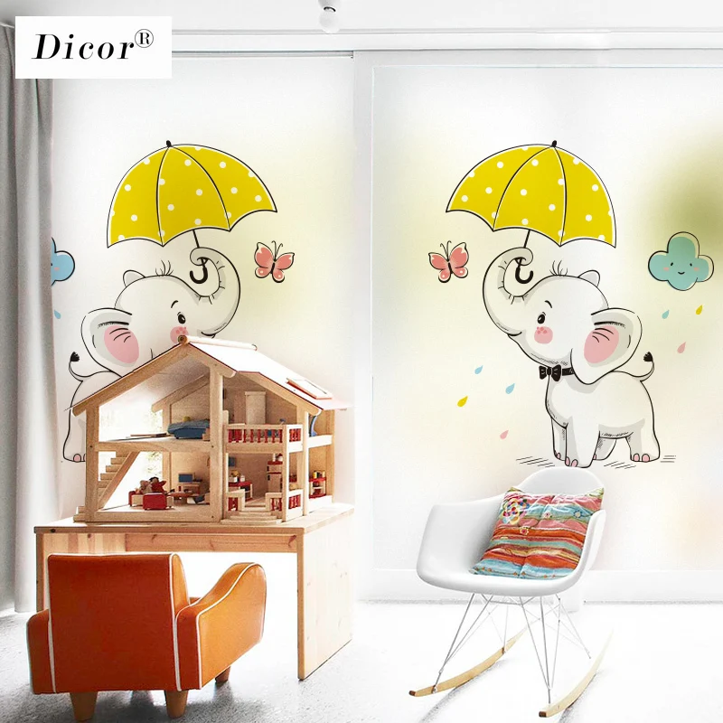 Новинка витражное окно с изображением мультяшного слона пленка для животных