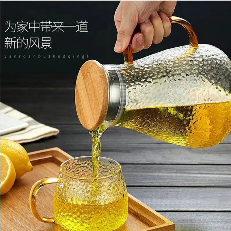 Household Heat Resistant Glass Jug Juice Tea Set Large Capacity Rice Hammer Cold Water Bottle | Дом и сад