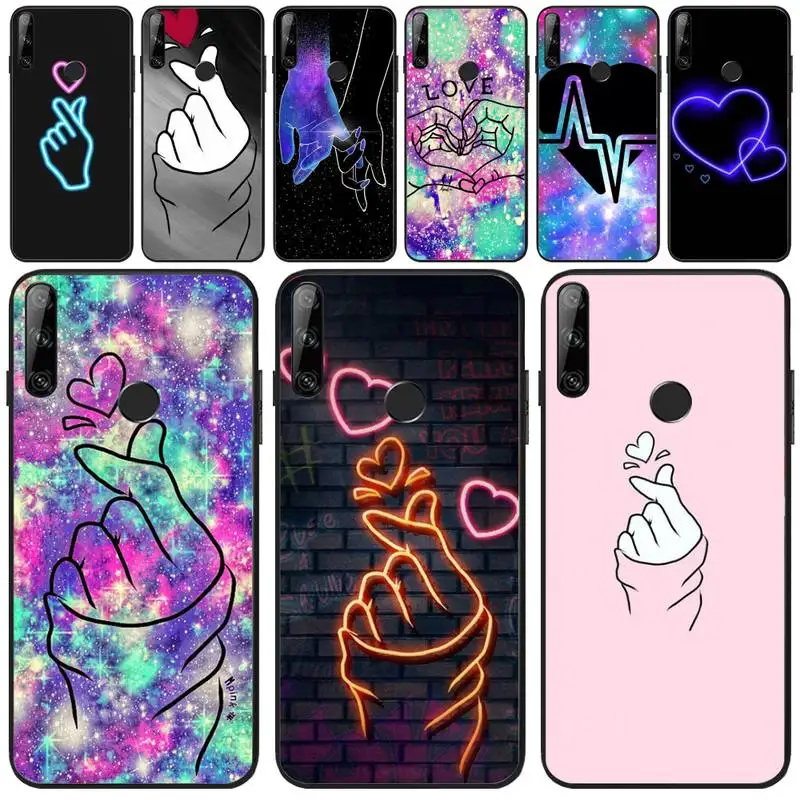 Чехол для телефона с сердечками и надписью Love on the finger черный чехол Huawei Y5 Y6 Y7 Y9 Prime