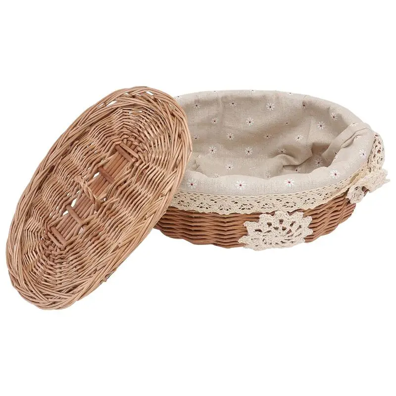 

1pc Desktop Sundries Organizer Rattan Woven Basket for Home (Light Brown)