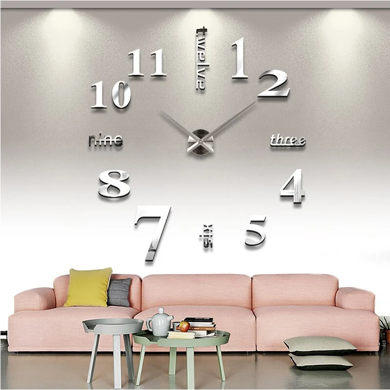 new Quartz wall clocks fashion watches 3d real big clock rushed mirror sticker diy living room decor free shipping | Дом и сад