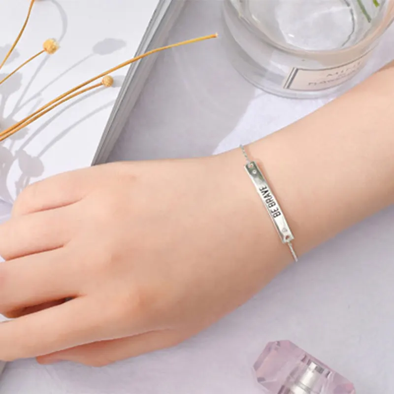 Вдохновляющие цитаты бар браслеты из розового золота с гравировкой CZ Следуйте за