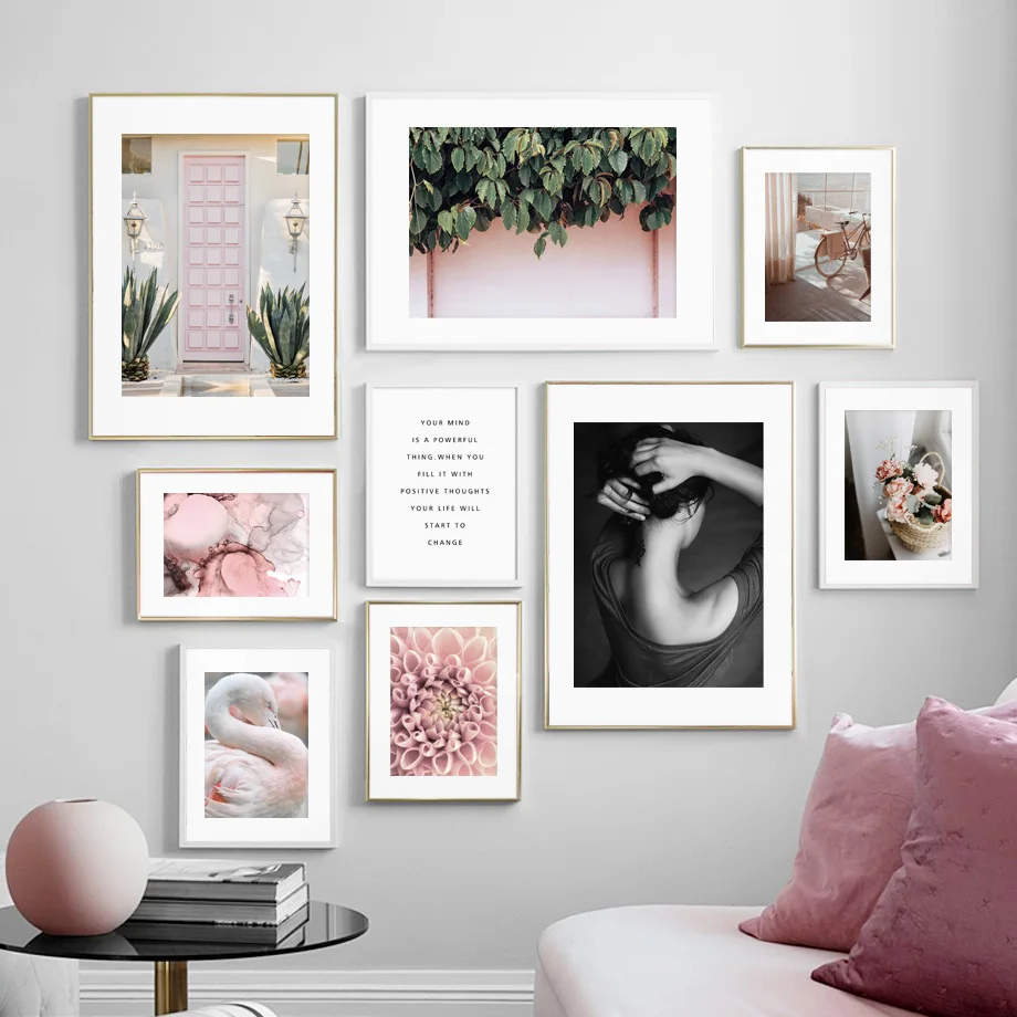 Девушка розовый лебедь цветок пион лист стена искусство холст картина цитаты