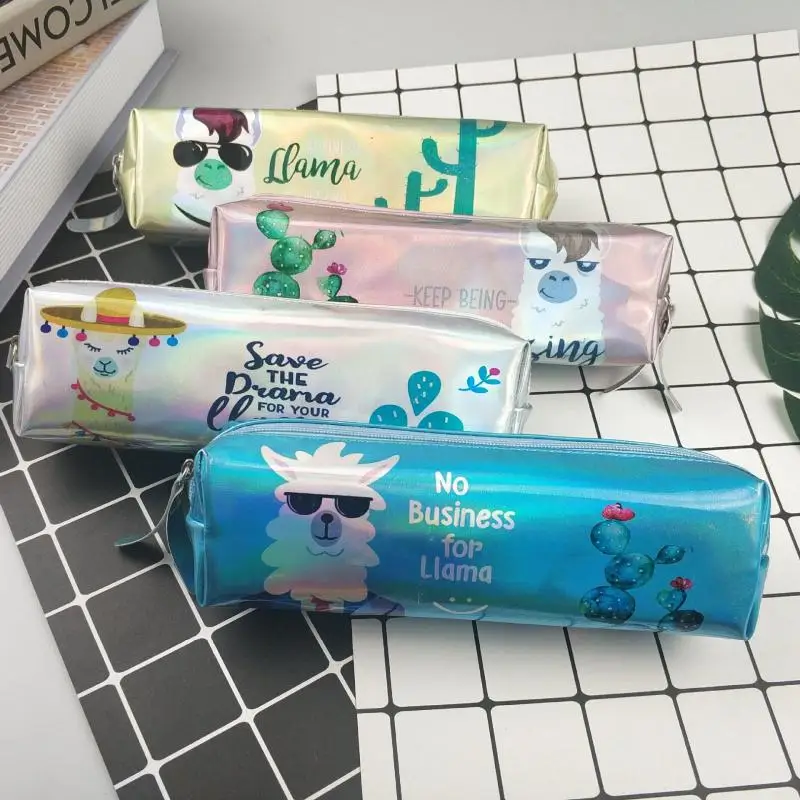 

1 @ # крутой чехол для карандаша с голографическим лазером, сумка для ручек, вместительная Водонепроницаемая полиуретановая коробка для руче...