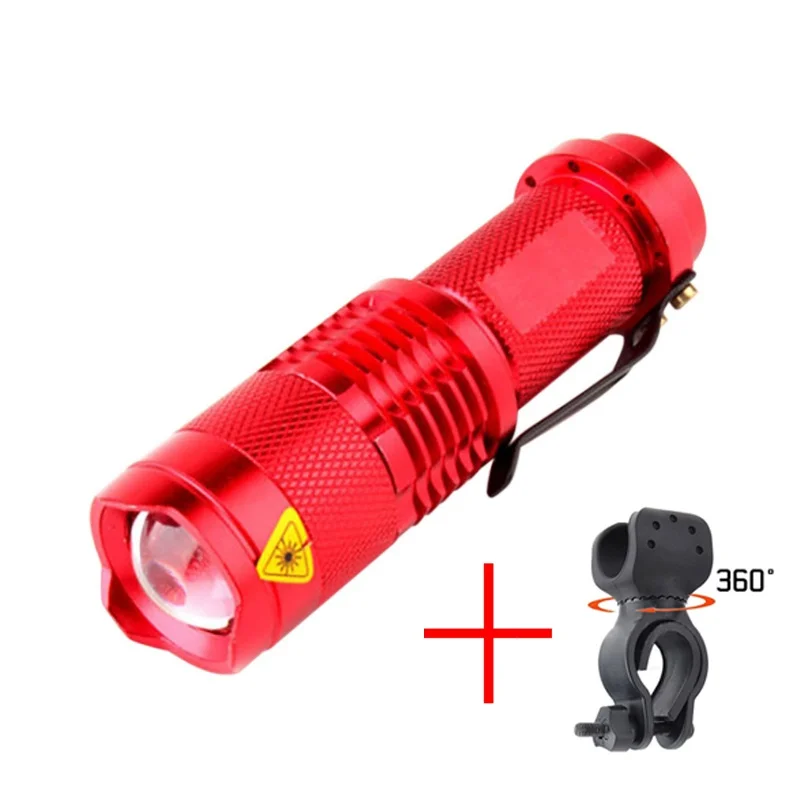 flashlight and clip Мини-велосипедный светодиодный светильник 350 люменов велосипедный передний фонарь Водонепроницаемый зум-светильник с регулируемым фокусом перезаряжаемый велосипедный светильник - Цвет: flashlight and clip