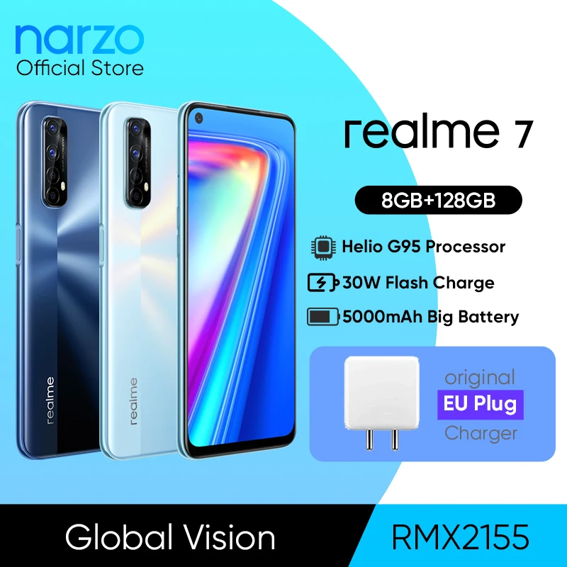 Realme 7 глобальная версия мобильных телефонов разблокированные 30 Вт быстрая