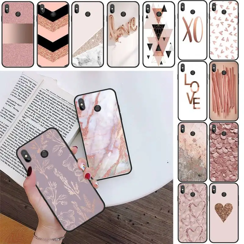 Чехол для телефона Babaite в полоску с сердечками золотистыми розовыми и мраморными