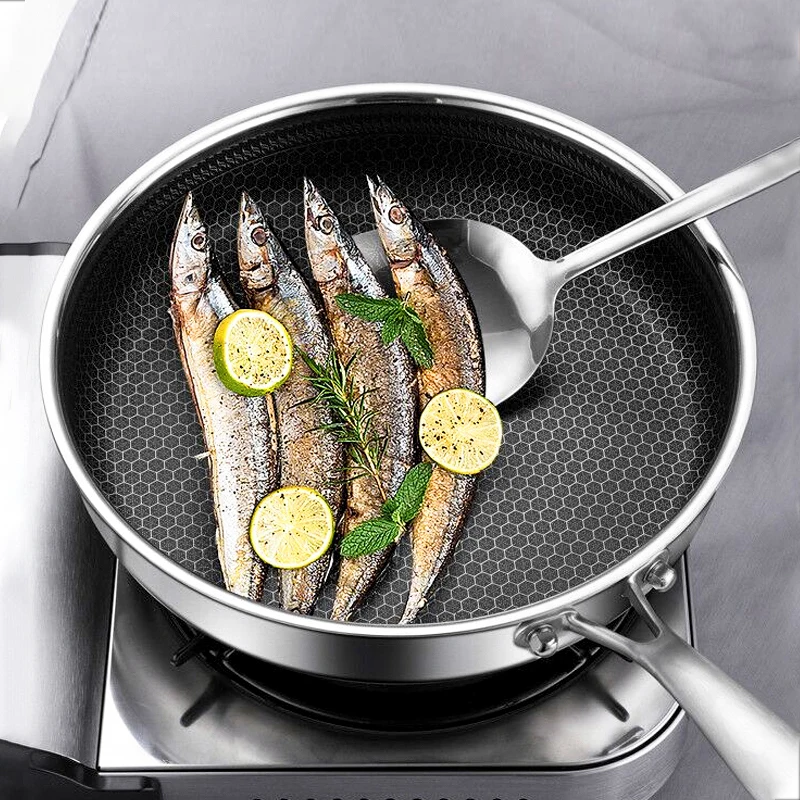 

Fypo 304 Stainless Steel Skillet Nonstick Fry Pan Multipurpose Cookware Induction Cooker Gas Stove Universal