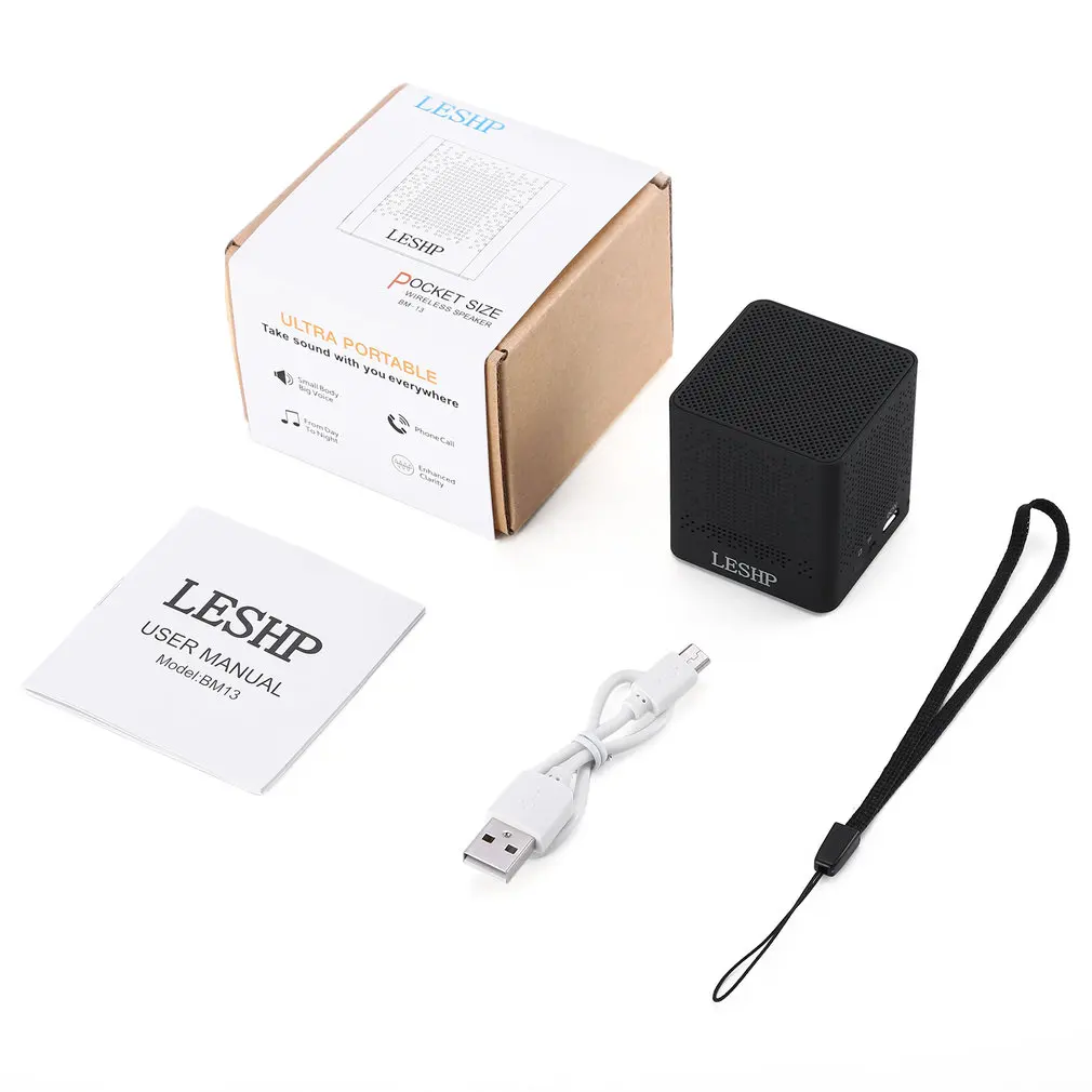 LESHP BM13 Черный квадрат 20 Гц-20 кГц портативный динамик беспроводной s V3.0 встроенный