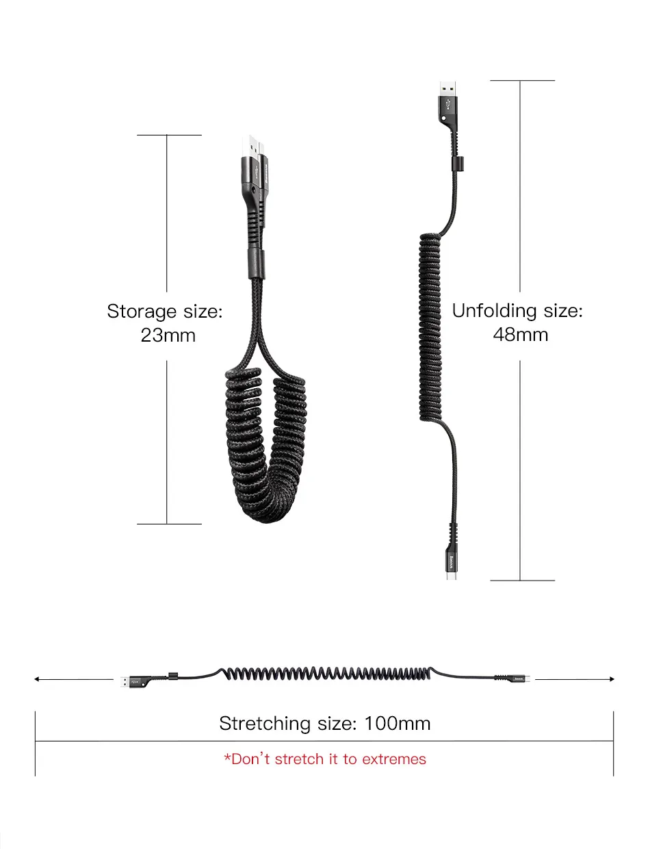 Baseus весна выдвижной usb type c кабель быстрой зарядки данных для samsung s9 s8 huawei oneplus 6 xiaomi 9 note 7 зарядное устройство Android