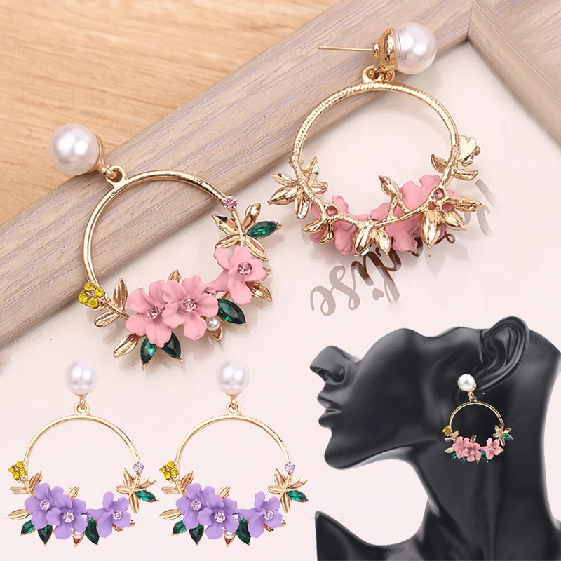 Новинка серьги в виде цветка вишни Искусственные Стразы жемчужные из полимерной