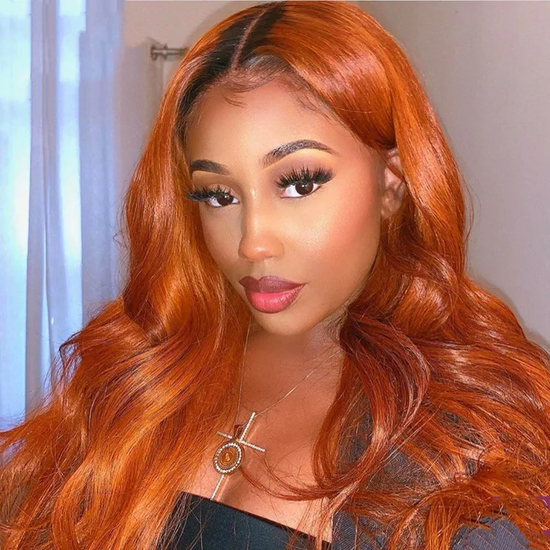 Body wave Ginger Orange 13x4 Lace Front Brazilian Virgin Hair Wig Human Hair Wigs  Pre Plucked With Baby Hair 180 Density