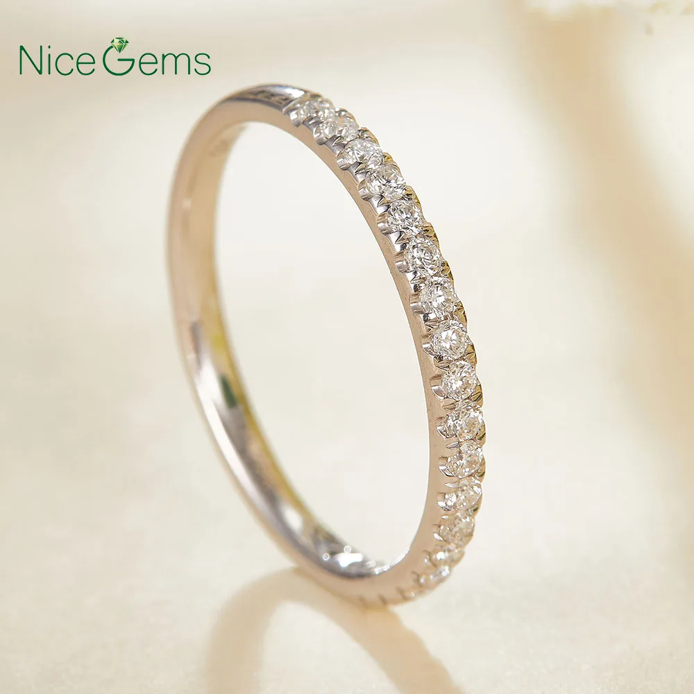 14K 585 Белое золото 0 25 CTW Тонкий французский набор свадебное кольцо Moissanite