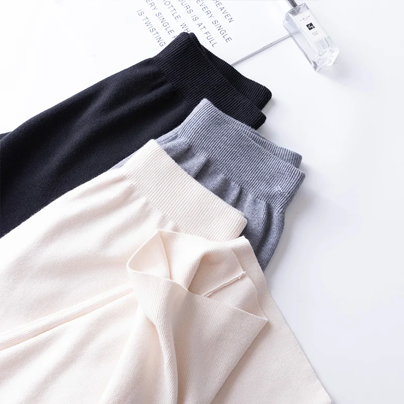 Women's wide leg pants high waist drape 2020 new slim and versatile straight loose casual knitted warm pants