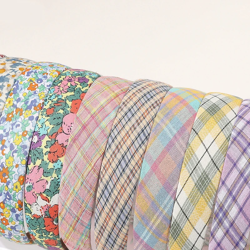 

Sweet Floral Plaids Hair Hoop PlasticWomen Fashion Vintage Canvas Wide Striped Plaids Headband Head Wrap Hair Accessories
