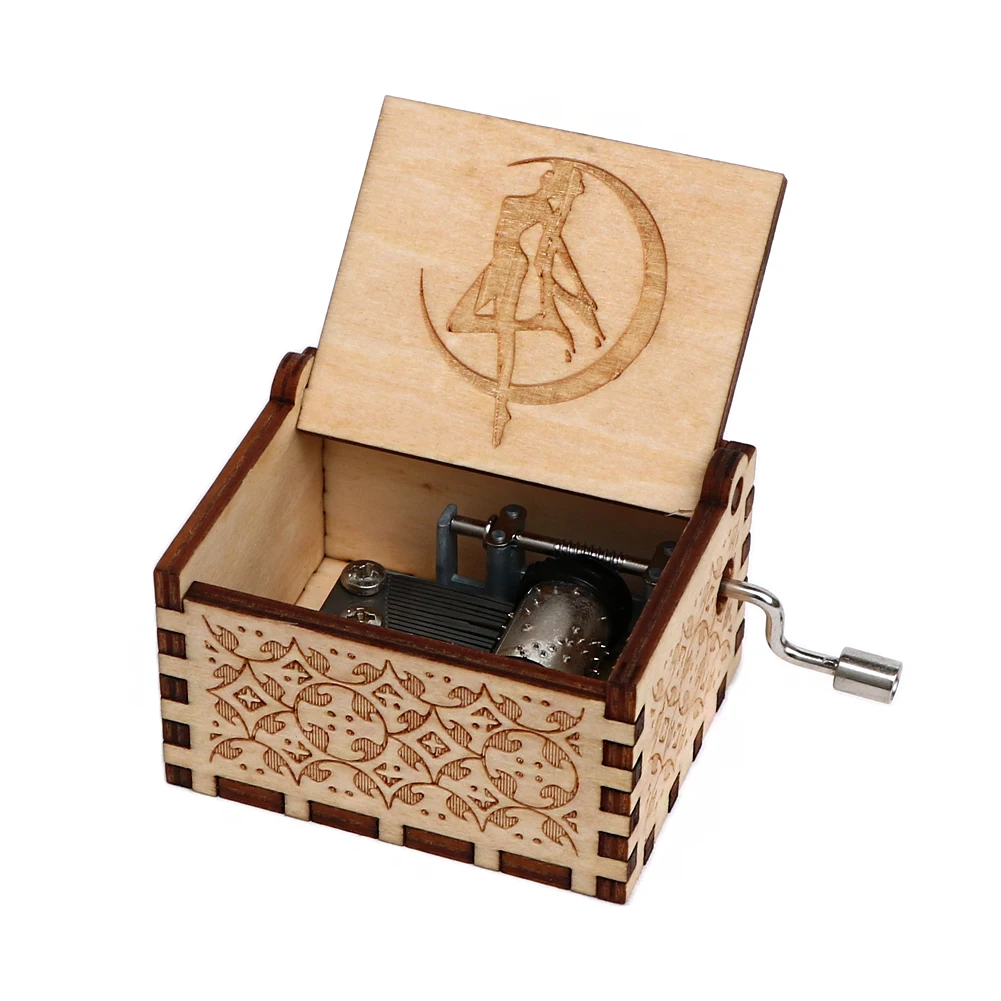 Деревянная резьба розовая музыкальная шкатулка Сейлор Мун гравированная