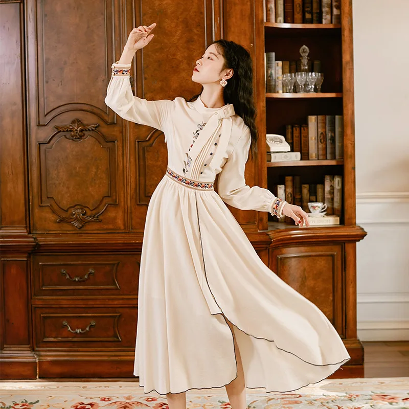 Женское винтажное платье YAMDI свободное ТРАПЕЦИЕВИДНОЕ Платье макси с вышивкой и