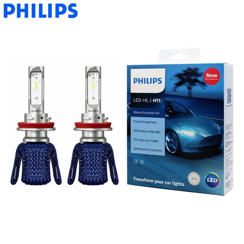 Philips светодиодный Ultinon H11, незаменимый светодиодный автомобильный светильник, 6000 K, яркий белый светильник, настоящий автомобильный головной светильник, лампы 11362UE X2, пара