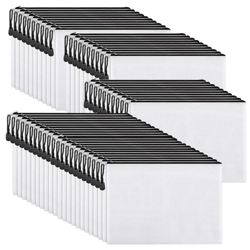 

52Pcs Mesh Zipper Bag, A4 Folder Tabletop Game Bag with Zipper, Suitable for Classroom Office Travel Storage, Black