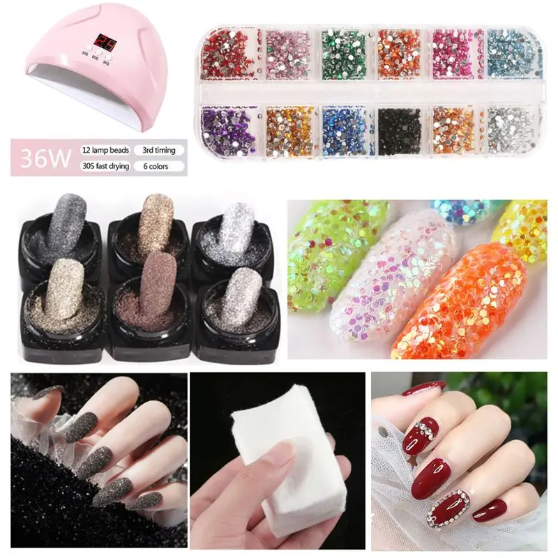 

Nail Art Tool 36W UV LED Nail Lamp Dotting Painting Pen Nail Brush Glitter Powder Rhinestone Ornament Manicure Care Set