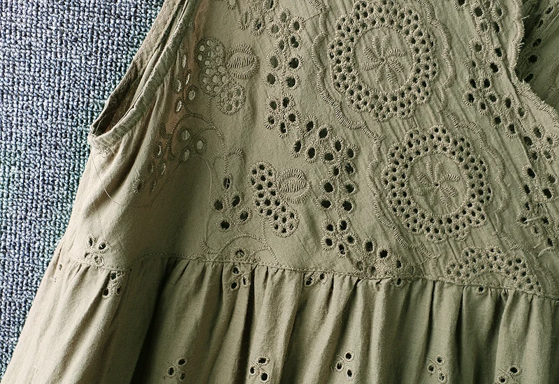 

5960 new summer women fresh Japan style dress Cotton loose Embroidered V-neck sleeveless short dress women Literary mini dresses