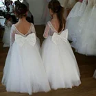 Длинное платье для девочек, с цветочным принтом, для первого дня рождения, официальвечерние, свадьба, Белая Кружевная аппликация
