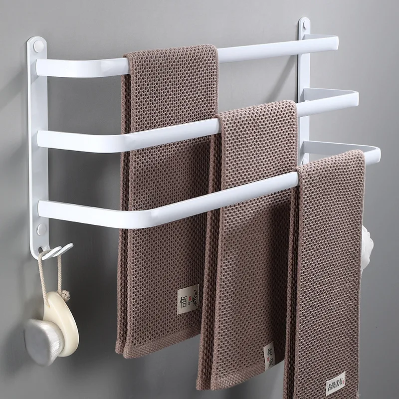 

Wall Mounted Towel Rack Aluminum Alloy Towel Hanger Holder with Hook Multi-layer White Towel Bar Rail Matte Bathroom Hanging Rod