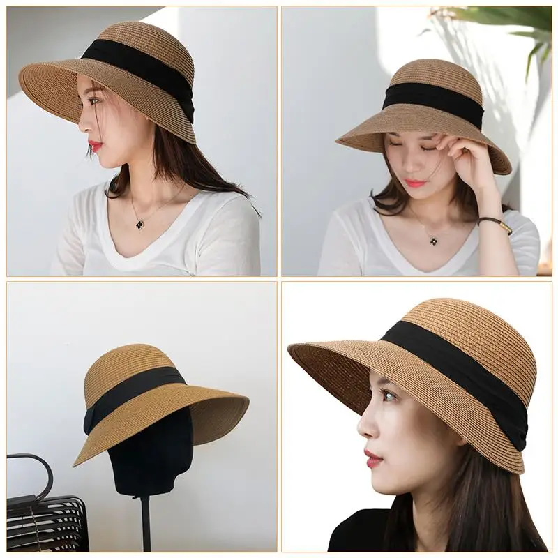 

1pc Beach Hat Large Straw Hat Portable Sun Hat Outdoor Sun Protection Cap