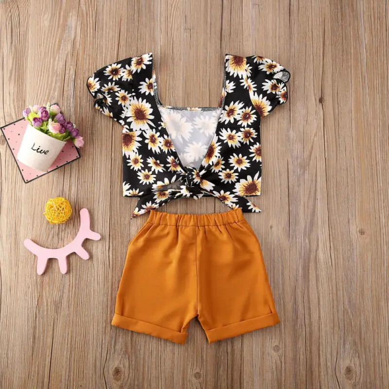 

Toddler Kids Baby Girl Daisy Floral Tops Crop Shorts Pants Outfit Clothes Summer 1-6Y