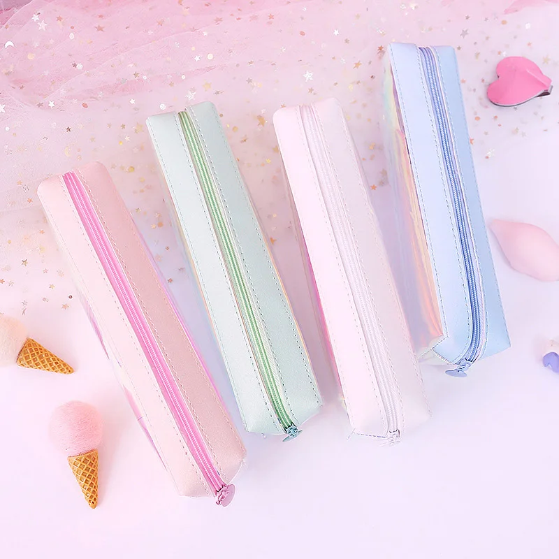 Glitter Pencil Case Creative Laser Transparent PVC Bag School Kawaii Pen For Girls Gift Stationery ChanceryEscolar | Канцтовары для