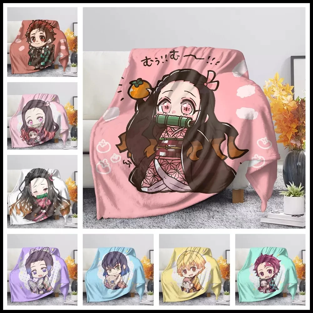 HUGSIDEA Demon Slayer Anime Print Fleece Blanket Home Decorative Comfortable Sofa Office Nap Warm Blanket for Kids Adults manta