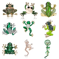 12 styles vintage crystal green frog brooches for women fashion rhinestone animal brooch pin ladies party jewelry accessories