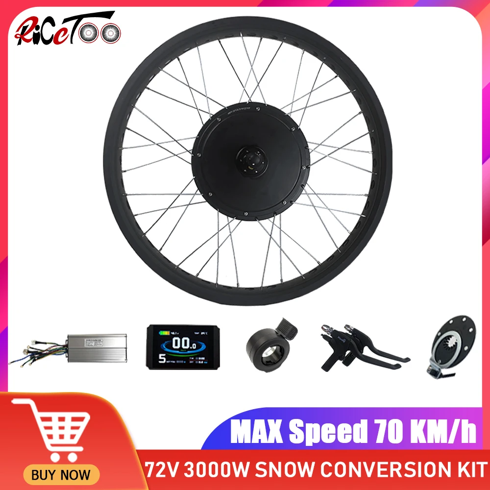 Bestellen 72V 3000W Electric Bike Conversion Kit Bürstenlosen Nicht-Getriebe Hub Motor Rad Schnee Ebike 20 ”26“ × 4,0 Hinten Rad Fett Reifen Kit